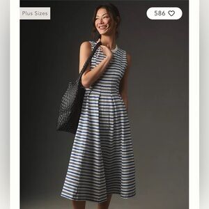 Anthropologie Blue and White Striped Midi Dress